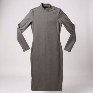 NWOT Fashion Nova Body Con Madi Dress Long Sleeves High Neck Stretch Charcoal M